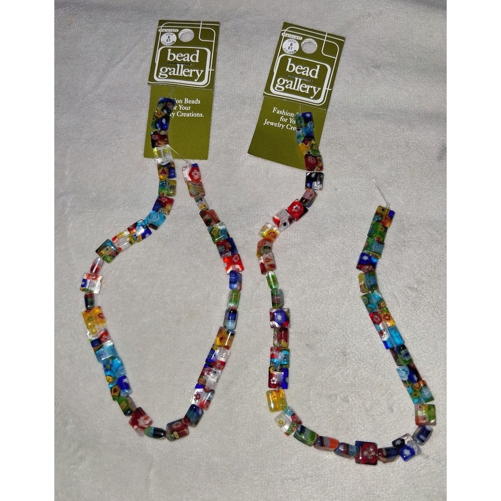 Bead Gallery Millefiori Glass Bead Strands Lot of 3 Colorful Square Rectangle La